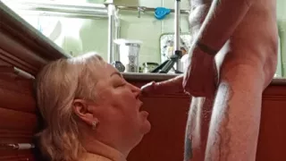 I fuck my mother-in-law in my mouth, cum on her face and in her mouth with cum swallowing