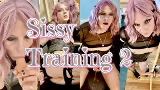 Sissy cums in chastity and licks it all up