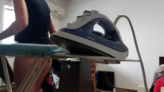 Sexy brunette cleans the house naked. Mom hairy pussy, big tits, big ass.