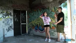 The blonde saggy tits bounce around while she bounces off on a very hard dick