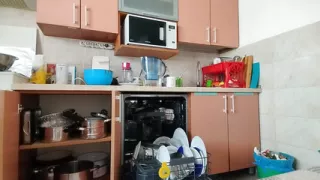 Hairy Brunette Pussy, Big Tits, Sensual Hairy Woman in the Kitchen.