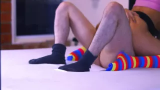 The student seduces the teacher of her biology class and takes him to her apartment to fuck while her parents are not at home.