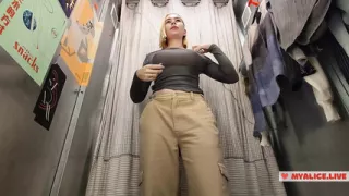 Peeking Into the Dressing Room - Hot Girl Tries on Lingerie Just for You. Big Boobs  - Mirror Selfie Dressing Room Show