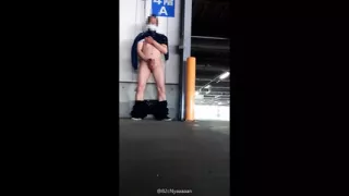 Half-naked exposure ejaculation in public parking lot
