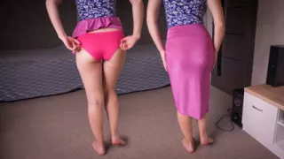 Full Back Panty Line Tease In Long Silk Skirt