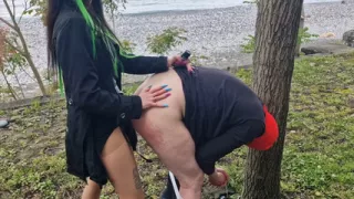 The walk to the sea ended with anal pegging. Dominatrix Nika can fuck your ass everywhere!