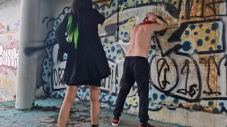 Back Flogging. Dominatrix Nika Punishes Her Slave With Whipping. Punishment In An Abandoned Building