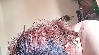 The neighbor takes out his cock to give him a blowjob