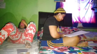 I masturbate my big pussy while my stepsister does her college homework