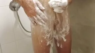playing with my big white dick in the shower