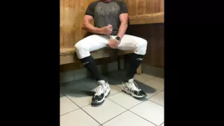 Buff Jacked Jockdad87 Edges in Baseball Gear in the Sauna