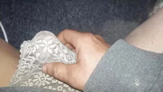 Rubbing my small sissy cock in lace panties