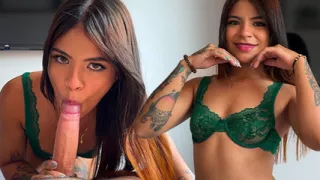 Hot girl in green lingerie gives amazing BJ - Michy Perez