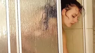 Enjoying my pussy too.much in and out of the shower the ducking off my step bros cock