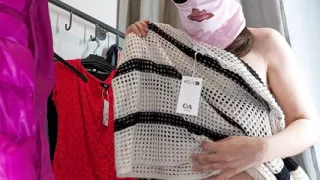 Sexy brunette tries on tights, hairy pussy, big ass, big tits. Amateur wife hairy pussy, big tits, big nipples, big ass.