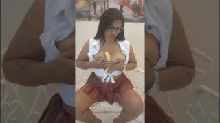 Horny, Naughty & Glasses On: Nicoly Cums Hard With Her Banana Toy