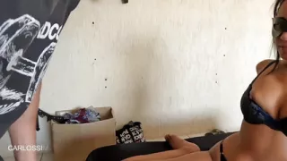 Skinny Ebony Riding a Hung Bodybuilder