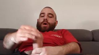 Rubbing my thick cock head until I bust on my shirt