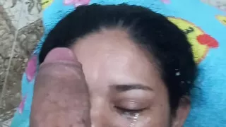 Beautiful girlfriend sucking deep throat loves