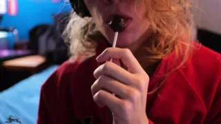 Kit fucks themself with lolly pop and dildo