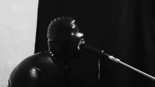 Rubber gimp train is throat with fuck machine