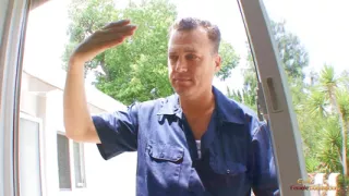 The husband observes his wife inserting a large phallus into her constricted vagina.