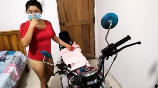 Stepdaughter tries the toy I gave her so that when I'm not there, she'll use it on her pussy