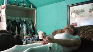 Masturbating in all white.