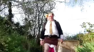 In an outfit with a short brown skirt for an evening out