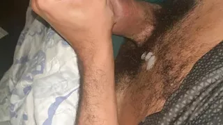 Huge hairy cock cumming lots of thick cum after waking up in the morning