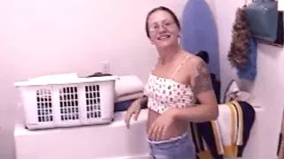 A brunette in glasses sucks his small dick with skill