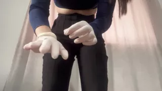 Indian stepsister dances in medical gloves and masturbates until orgasm