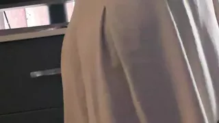 Step son naked with dick out in step mom room in dress