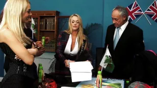 Big Boobed Brits Suck and Fuck Old Guys in Office Threesome