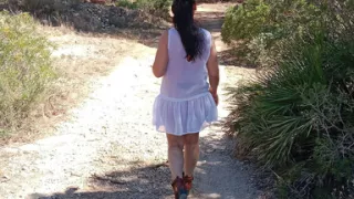 Naked Walk in Mountains. Totally Naked