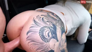 Big tits amateur gets fucked hard at the back seat - MyDirtyHobby German amateur sex