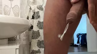 Natural uncut cock pissing on the morning, hot and semi hard