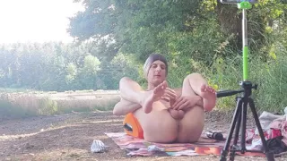 Horny Masturbate and Cum by the Wood