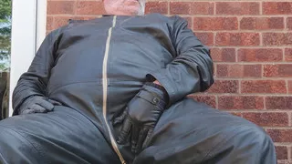Wanking in leather