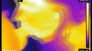 We play with a FLIR thermal imager and he blows a HOT load on my tits after BJ