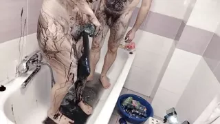 Amateur Couple Takes a Bath, Wife with Hairy Pussy, Big Ass, Big Tits.