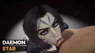 Kai'Sa gives a blowjob until he cums