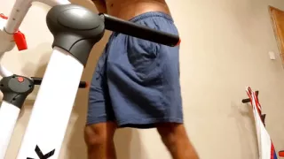 Candid View British Roadman Wearing Tight Blue Shorts Bulge On Treadmill