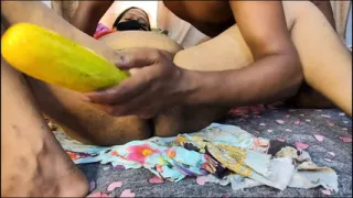 Brothers-in-law inserted a big cucumber inti bhabhi's pussy and fucked her.