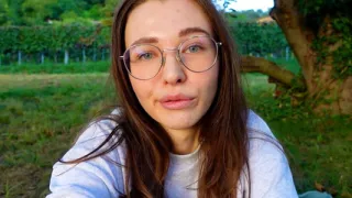 ALONE? Outside on the fields i presnet my huge labia teen pussy and clit