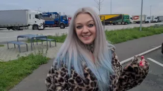 Kinky teen babe sucks cocks empty on rest area toilets