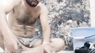 Indian desi man enjoy shower and home duty