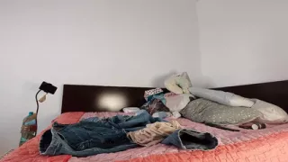 Hot wife massages her hairy pussy. Hairy brunette pussy, big ass, big tits.