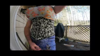 Giant fake tits crossdresser Jon Scarecrow watching crossdresser Jon Scarecrow photoshoot and cumming