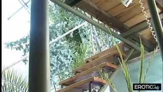 Moaning louder with every hard stroke